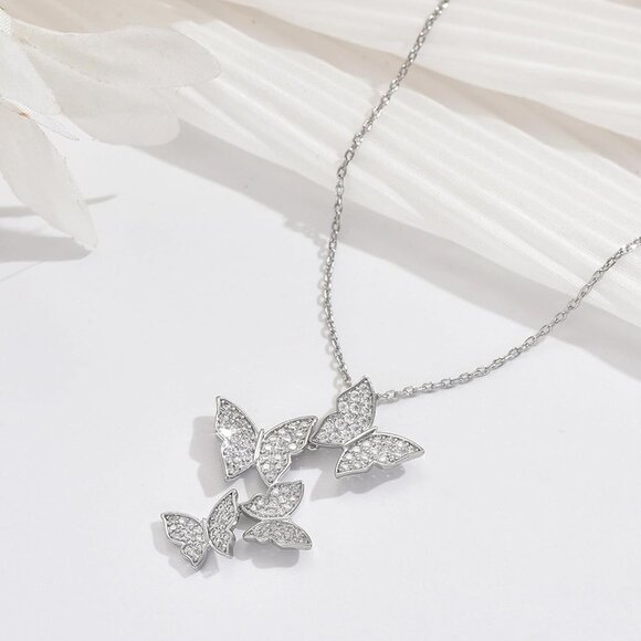 Elegant Butterfly Earring, Necklace, and Bracelet Set - Cubic Zirconia Sparkle - Picture 5 of 7